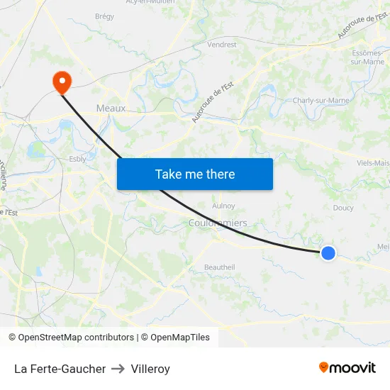 La Ferte-Gaucher to Villeroy map