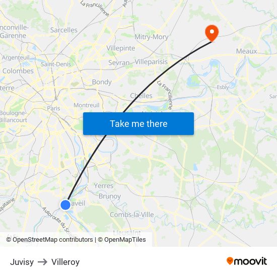 Juvisy to Villeroy map