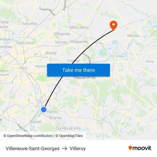 Villeneuve-Saint-Georges to Villeroy map