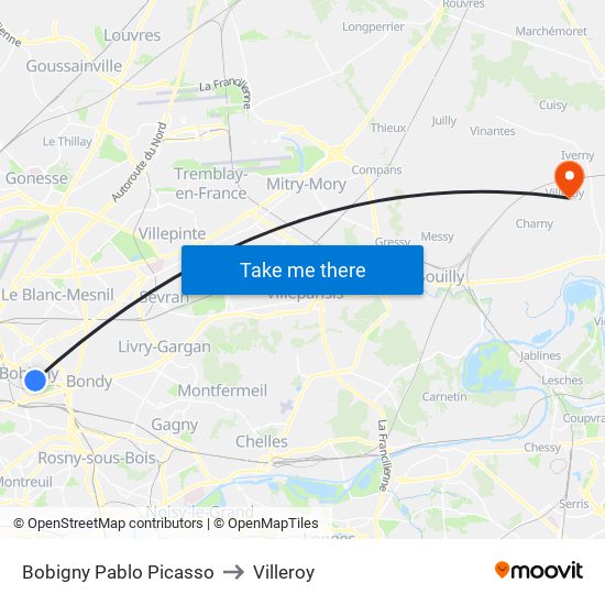 Bobigny Pablo Picasso to Villeroy map