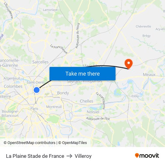La Plaine Stade de France to Villeroy map