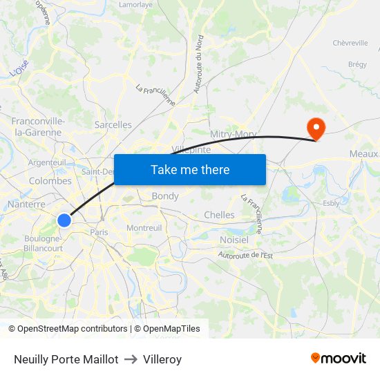 Neuilly Porte Maillot to Villeroy map