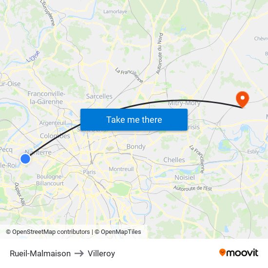 Rueil-Malmaison to Villeroy map