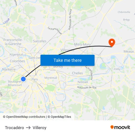 Trocadéro to Villeroy map