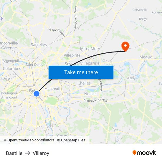 Bastille to Villeroy map