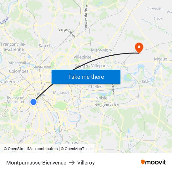 Montparnasse-Bienvenue to Villeroy map