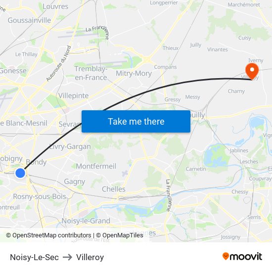 Noisy-Le-Sec to Villeroy map