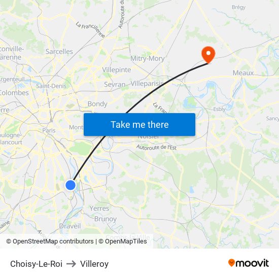 Choisy-Le-Roi to Villeroy map