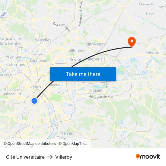 Cité Universitaire to Villeroy map