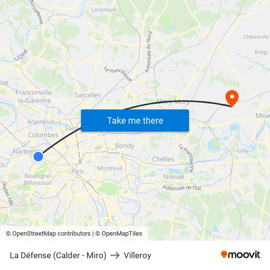 La Défense (Calder - Miro) to Villeroy map
