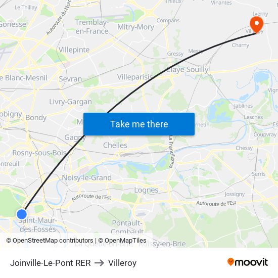 Joinville-Le-Pont RER to Villeroy map