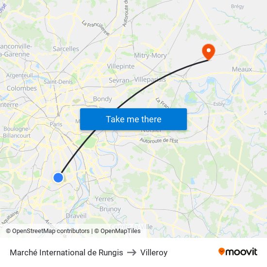 Marché International de Rungis to Villeroy map