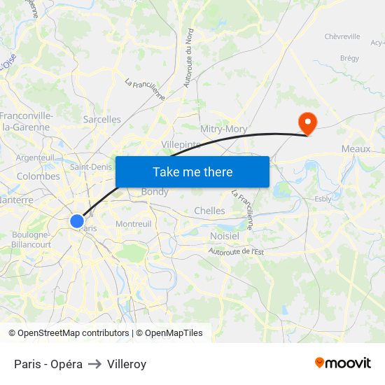 Paris - Opéra to Villeroy map