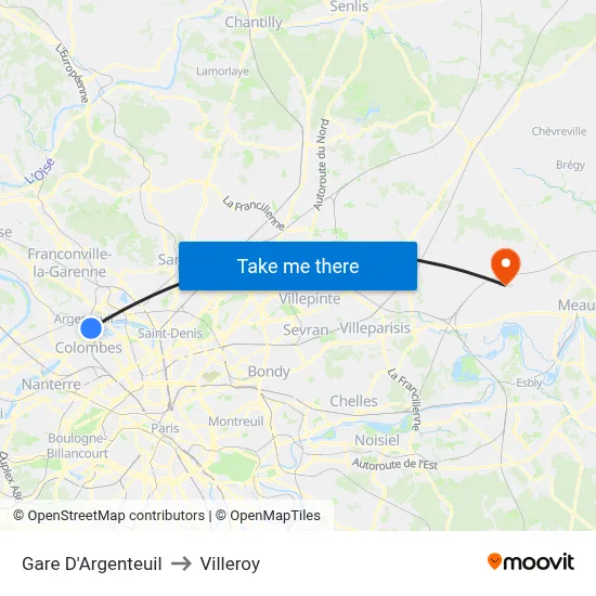 Gare D'Argenteuil to Villeroy map