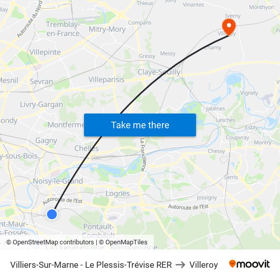 Villiers-Sur-Marne - Le Plessis-Trévise RER to Villeroy map