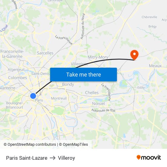 Paris Saint-Lazare to Villeroy map