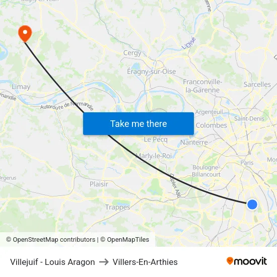 Villejuif - Louis Aragon to Villers-En-Arthies map