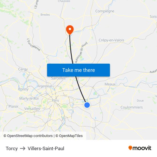 Torcy to Villers-Saint-Paul map