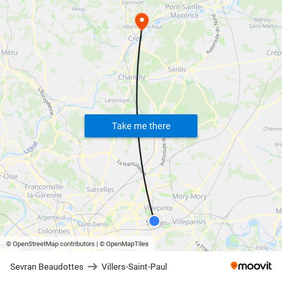 Sevran Beaudottes to Villers-Saint-Paul map