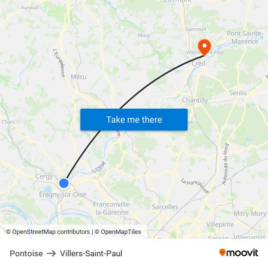 Pontoise to Villers-Saint-Paul map