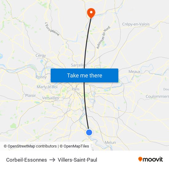 Corbeil-Essonnes to Villers-Saint-Paul map