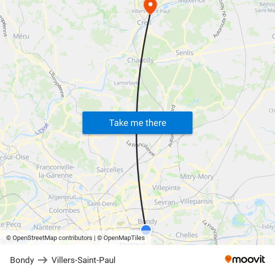 Bondy to Villers-Saint-Paul map