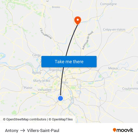 Antony to Villers-Saint-Paul map