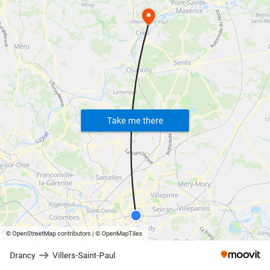 Drancy to Villers-Saint-Paul map