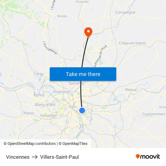 Vincennes to Villers-Saint-Paul map