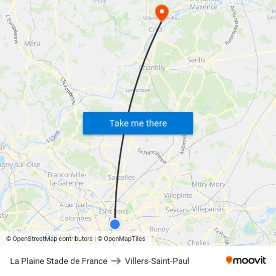 La Plaine Stade de France to Villers-Saint-Paul map