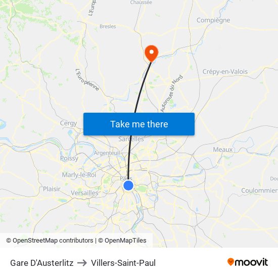 Gare D'Austerlitz to Villers-Saint-Paul map