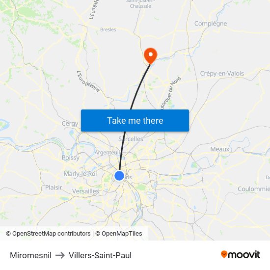 Miromesnil to Villers-Saint-Paul map