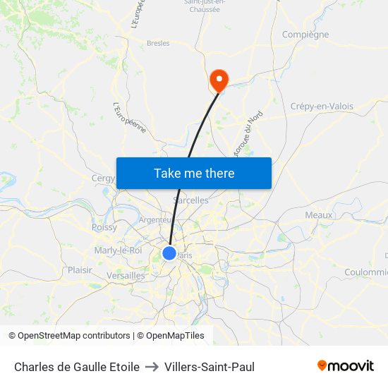 Charles de Gaulle Etoile to Villers-Saint-Paul map