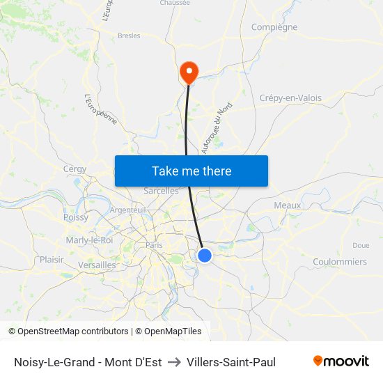 Noisy-Le-Grand - Mont D'Est to Villers-Saint-Paul map