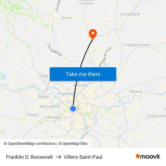 Franklin D. Roosevelt to Villers-Saint-Paul map