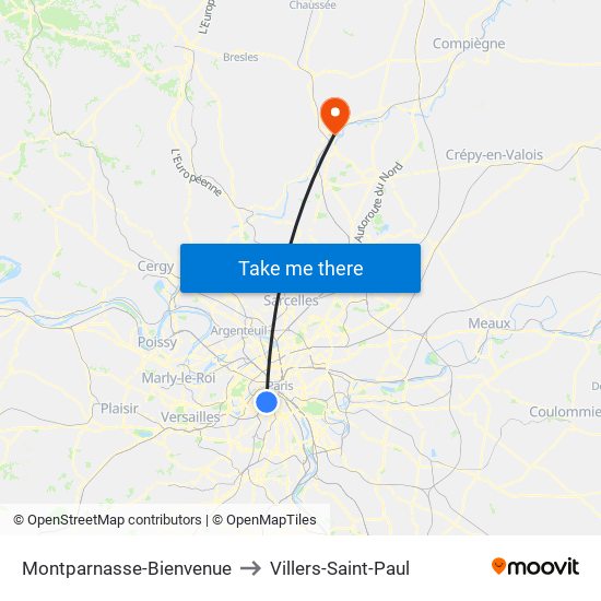 Montparnasse-Bienvenue to Villers-Saint-Paul map