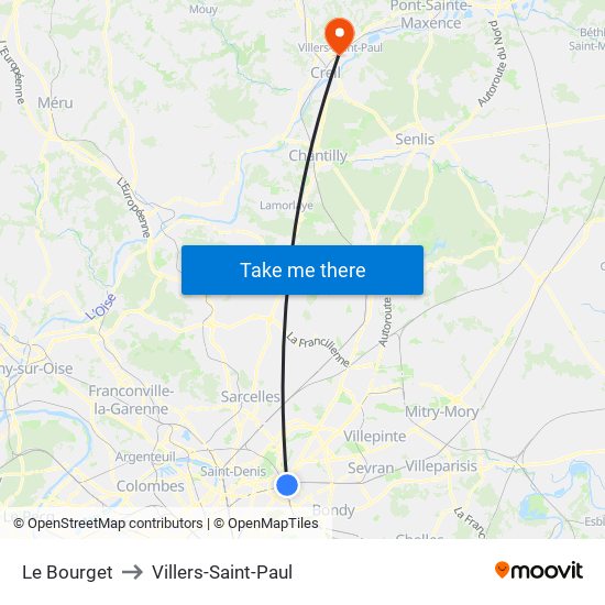 Le Bourget to Villers-Saint-Paul map