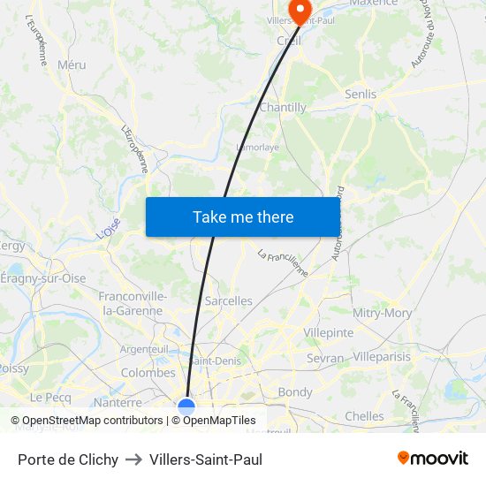 Porte de Clichy to Villers-Saint-Paul map