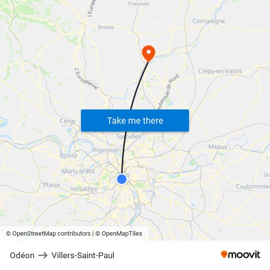Odéon to Villers-Saint-Paul map