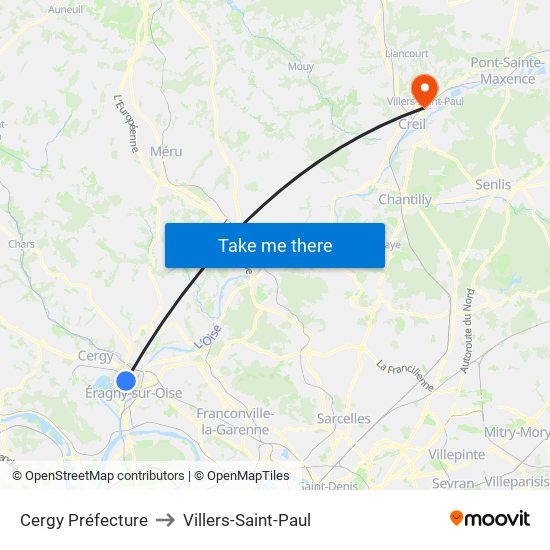 Cergy Préfecture to Villers-Saint-Paul map