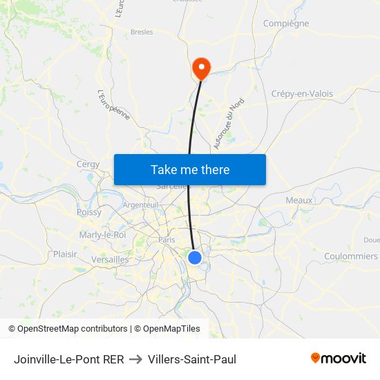 Joinville-Le-Pont RER to Villers-Saint-Paul map