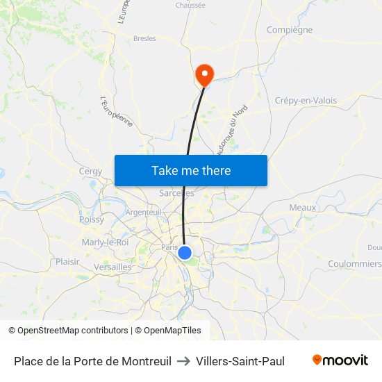 Place de la Porte de Montreuil to Villers-Saint-Paul map
