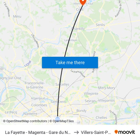 La Fayette - Magenta - Gare du Nord to Villers-Saint-Paul map