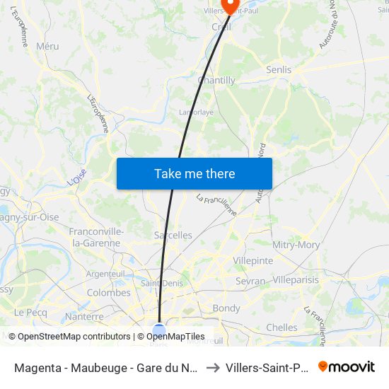 Magenta - Maubeuge - Gare du Nord to Villers-Saint-Paul map