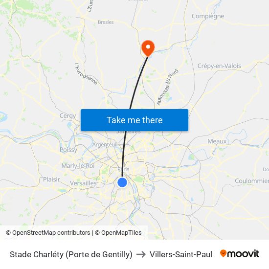 Stade Charléty (Porte de Gentilly) to Villers-Saint-Paul map
