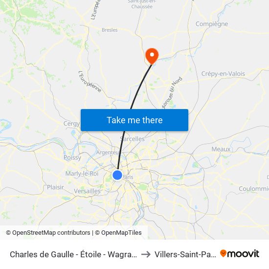Charles de Gaulle - Étoile - Wagram to Villers-Saint-Paul map