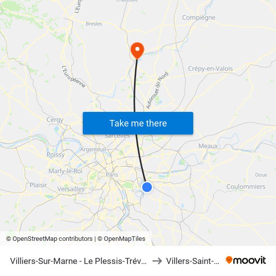 Villiers-Sur-Marne - Le Plessis-Trévise RER to Villers-Saint-Paul map