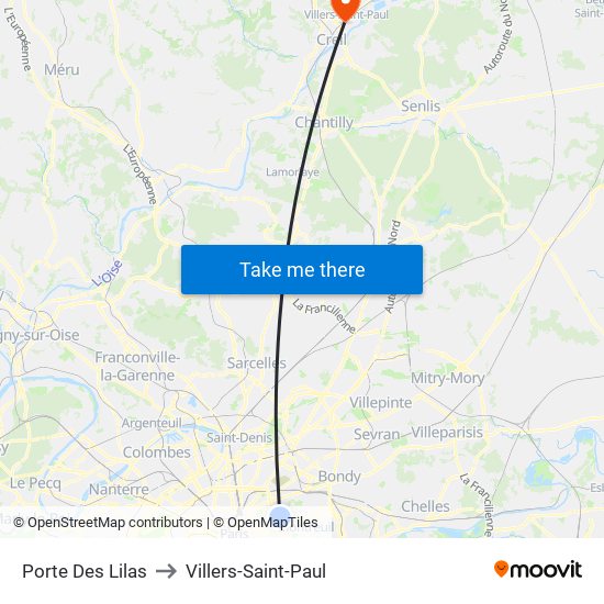 Porte Des Lilas to Villers-Saint-Paul map