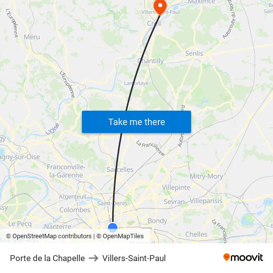 Porte de la Chapelle to Villers-Saint-Paul map