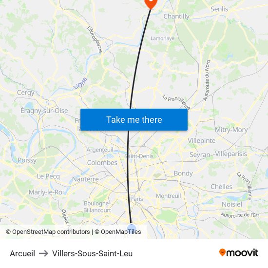 Arcueil to Villers-Sous-Saint-Leu map
